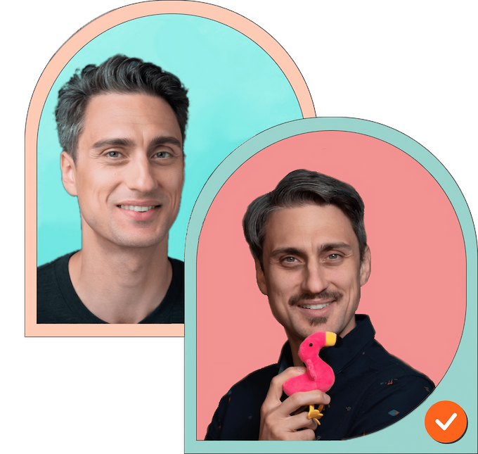 two profile images of Chris O'Bray with colourful borders and backgrounds two profile images of Chris O'Bray with colourful borders and backgrounds